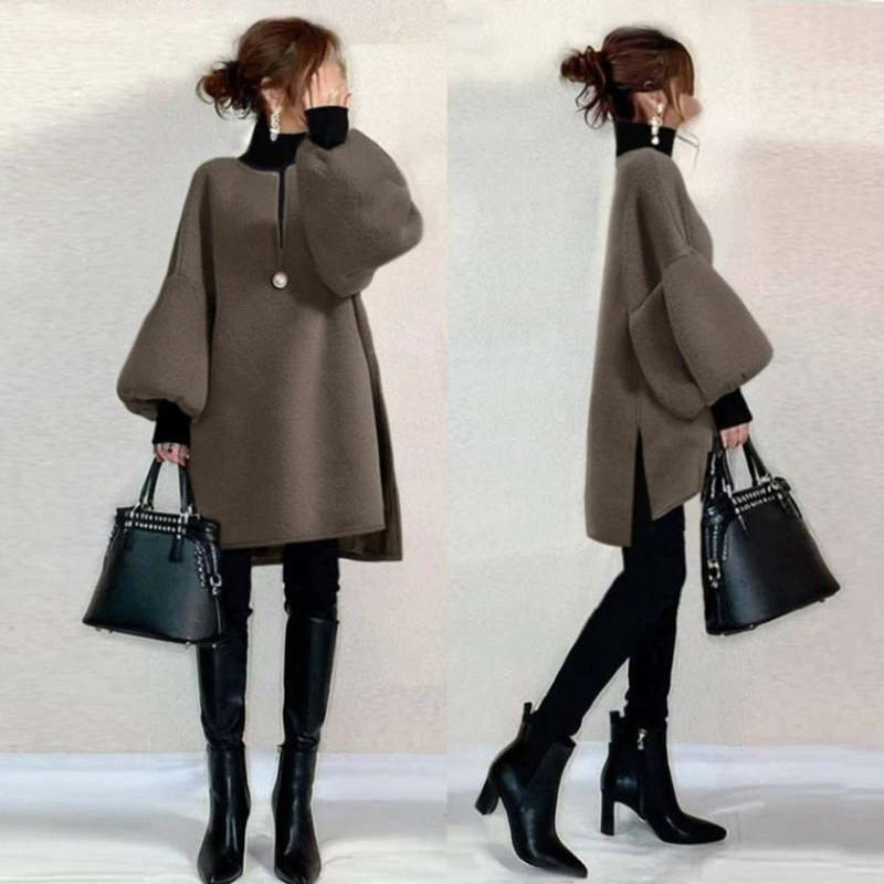 Спот японский 2024 осень и зима новый сплошной топ с круглым вырезом без черного