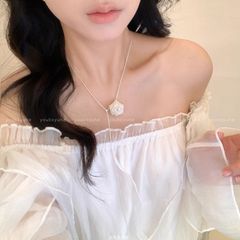 月光白~超仙网纱玫瑰花朵抽拉项链女高级感轻奢小众颈链装饰配饰