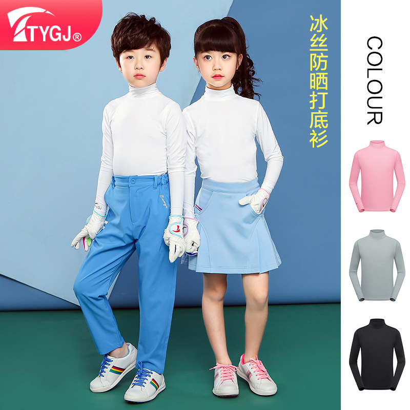 Summer Golf Clothing Children's Ice Silk Sun Protection Clothing Boys and Girls Base Shirt High Collar Long Sleeve Sports Ball Clothes