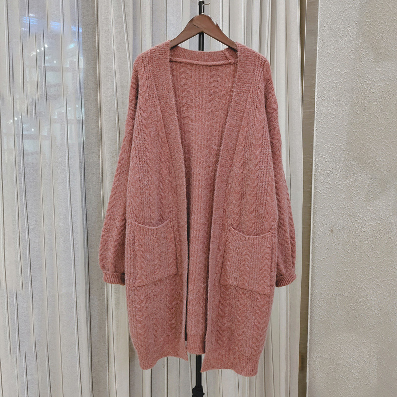 Women's Mid-Length Retro Knitwear Women's Cardigan 2025 New Autumn and Winter Loose Twist Lazy Style Knitwear Jacket