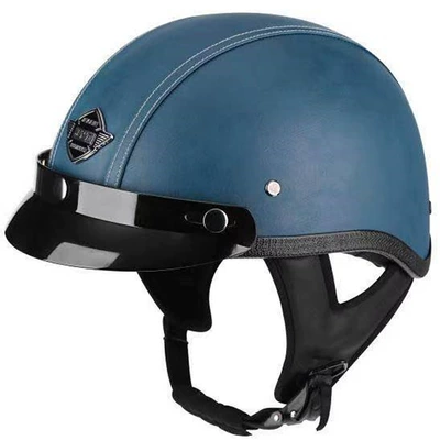 Motosiklet kaskı (dəbilqə) – safety helmet leather helmet - blue-leather-brim-m56-57cm