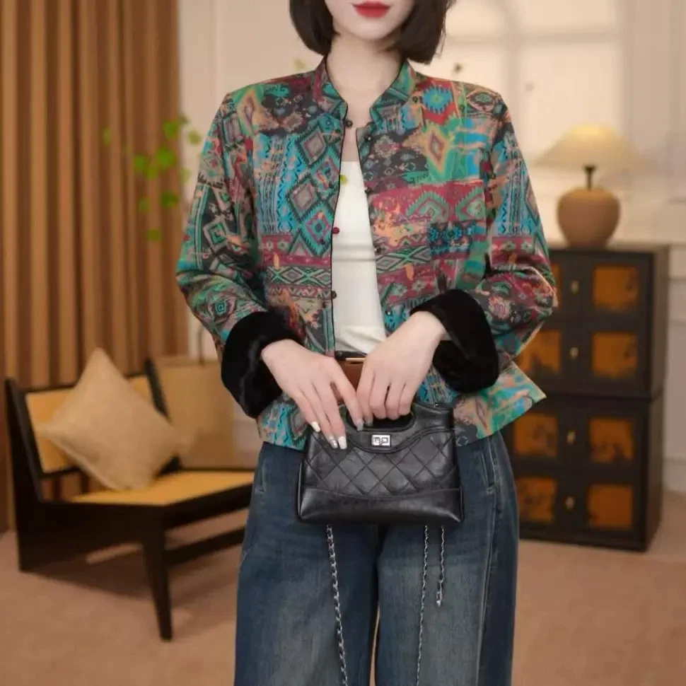Velvet double-sided warm shirt, retro jacket, Chinese style, autumn
