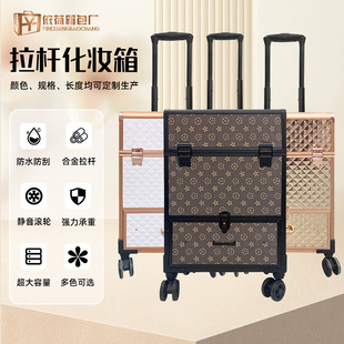 Multi-functional Pull Rod Cosmetic Case Embroidery Nail Art Toolbox Multi-layer Drawer with Lattice Makeup Box Large Capacity Storage Box