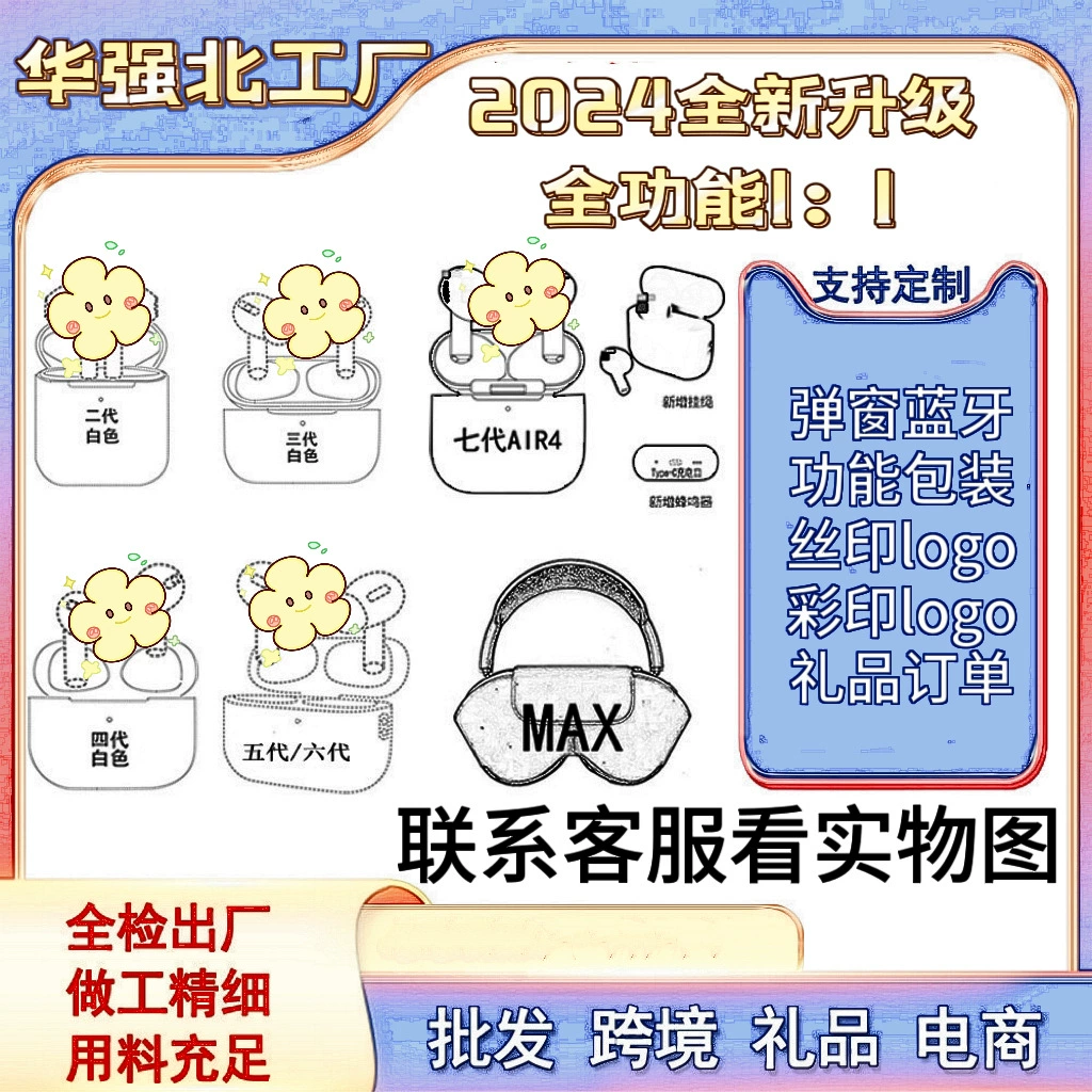 Cross-Border Popular Huaqiangbei Second, Third and Fourth Generations, Fifth, Sixth and Seventh Generations, Suitable for Apple Wireless Bluetooth Headsets, Game Noise Reduction