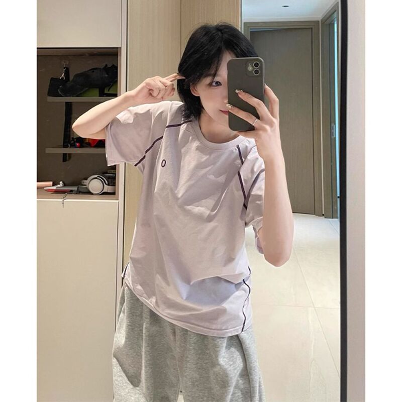 山系撞色拼接短袖男女款夏季薄款凉感防晒t恤户外登山运动速干衣|undefined