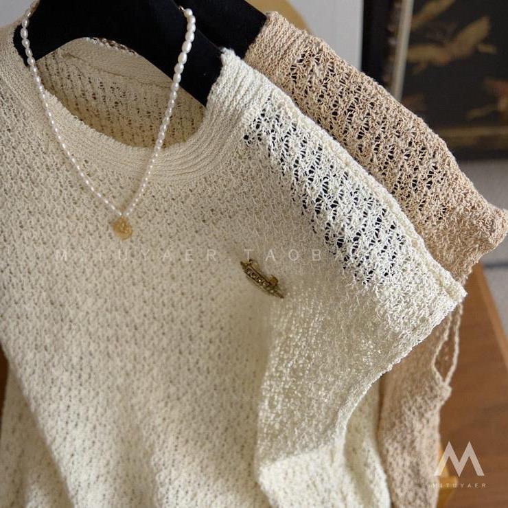 Temperament!Lighth and beautiful!Two types of yarn hollow shoulder…