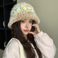 时尚保暖渔夫帽女秋冬季加厚甜美多巴胺拼色休闲显脸小水桶帽百搭