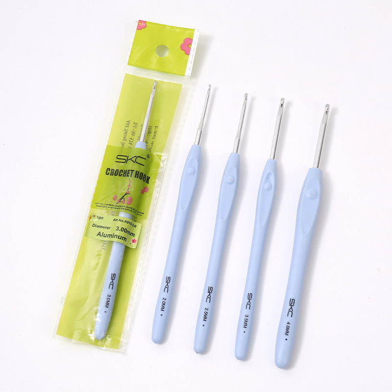 skc蓝色软柄钩针手工编织工具铝钩针毛线帽子diy配件单头实心钩针