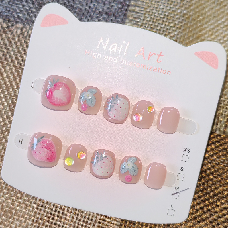 Creamy Big Strawberry Fun Children's Handmade Wearable Nails for 5-8-12 Years Old, Nail Art without Accessories, Raised Safety Nail Stickers Creamy Big Strawberry Fun Children's Handmade Wearable Nails for 5-8-12 Years Old, Nail Art without Accessories, Raised Safety Nail Stickers