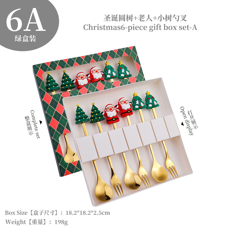 クロスボーダークリスマスステンレス鋼フォークスプーンギフトヘラジカ雪だるまクリエイティブかわいい漫画パターンデザートゴールデンスプーンフォーク|undefined