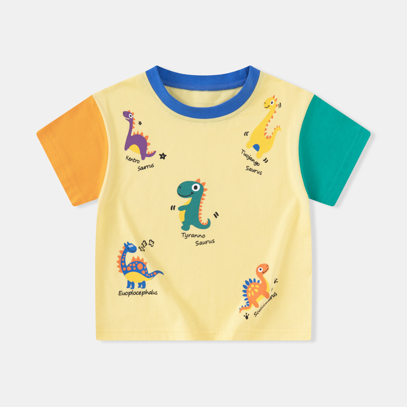 Betop ropa infantil transfronteriza 2025 verano nuevos niños coreanos camiseta de manga corta dinosaurio manga raglán superior al por mayor