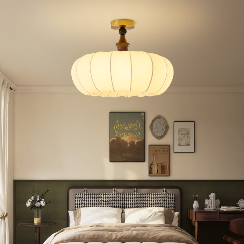 Lámpara de techo de dormitorio de estilo medio, tela de red de red, minimalista moderno, retro americano, sala de libros de alta gama, lámpara Zhongshan