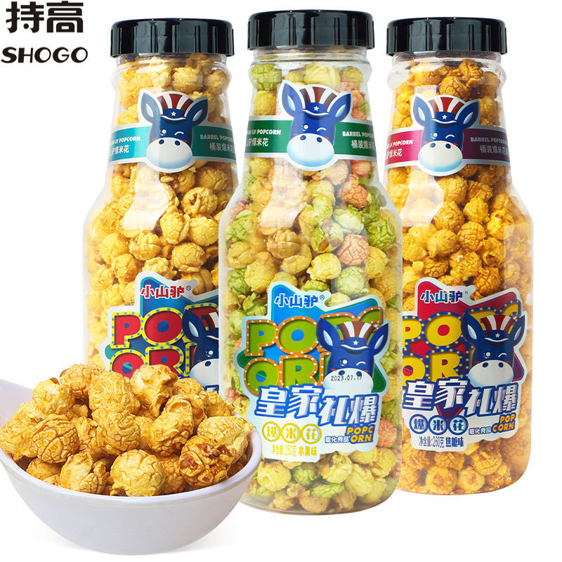 Little Mountain Donkey Popcorn 260g Caramel Cream Fruit Flavor Large Bottle Royal Gift Popcorn Puffed Snacks Wholesale
