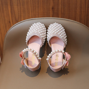 Girls' Princess Shoes 2025 Summer New Korean Style Girls' Leather Shoes Fashion Sandals Soft Sole Shining Rhinestone Shoes