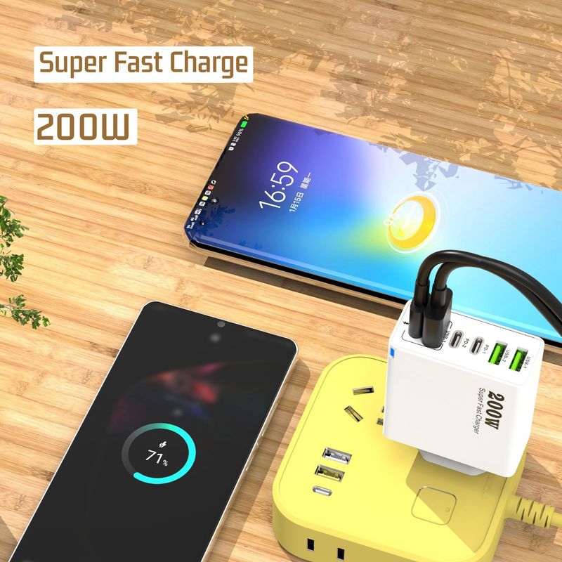 国境を越えた私型200w多口充電器3usb 3pd携帯電話6合1多口充電ヘッド5v 2 a急速充電|undefined