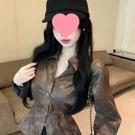 设计感镂空露腰收腰系带长袖2025翻领衬衫女初秋辣妹别致衬衣