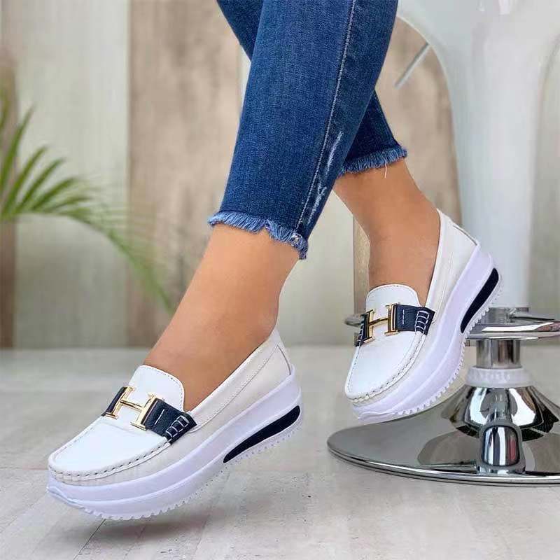 New Leisure Single Shoes Women's Autumn Solid Round Head Low Top Belt Buckle European And American Soft Sole Work Shoes Doudou Shoes