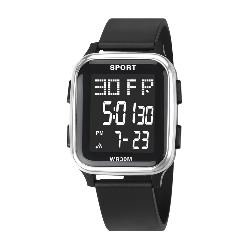 Reloj electrónico deportivo al aire libre cuadrado de moda, cronógrafo luminoso multifuncional, fabricante de relojes electrónicos de moda para estudiantes al por mayor