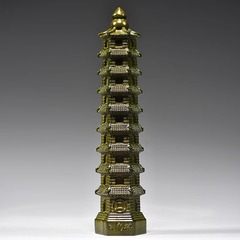 天然緑白檀9層13層文昌塔無垢材彫刻装飾品木製13層9層文昌塔