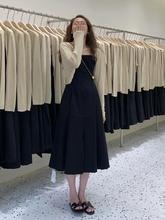 9721初秋女装2022年新款法式气质名媛高级感黑色吊带连衣裙子套装