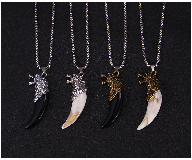 Street Occasion Stainless Steel, Alloy Material Wolf Tooth Pattern Ethnic Style Wolf Tooth Stainless Steel Alloy Inlay Acrylic Men'S Pendant Necklace