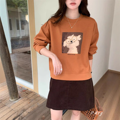 013 慵懒风圆领卫衣女秋季新款薄款休闲卡通长袖女式卫衣百搭外套