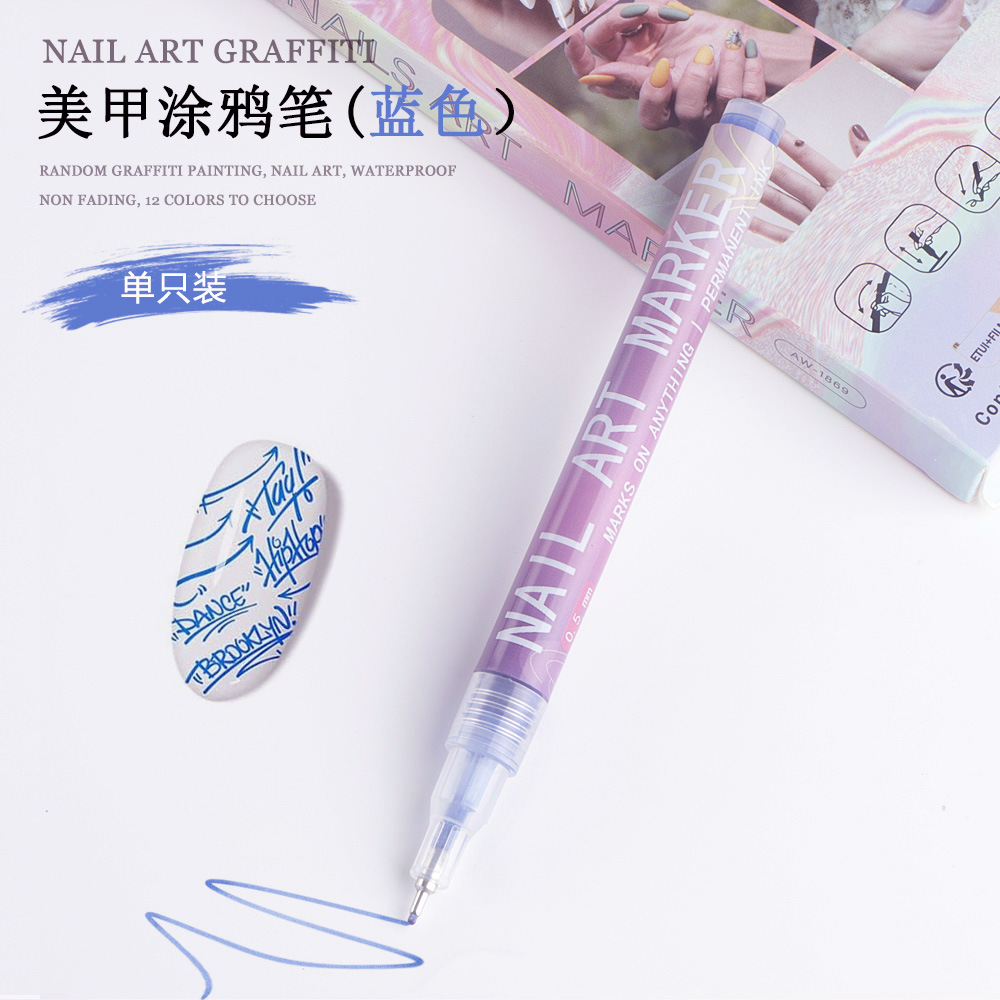Uña graffiti pluma dibujada a mano pluma DIY desgaste de pintura de uñas pluma acrílico 0.5 pluma de aguja 12 color conjunto