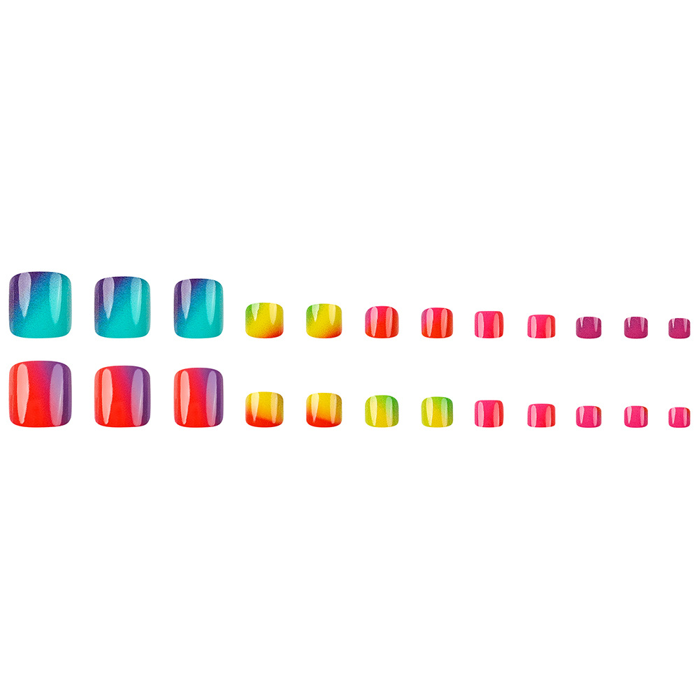24 piezas en caja de uñas dulces y frescas, parches de uñas de color arco iris, productos terminados, venta en caliente transfronteriza de uñas de pie de gradiente
