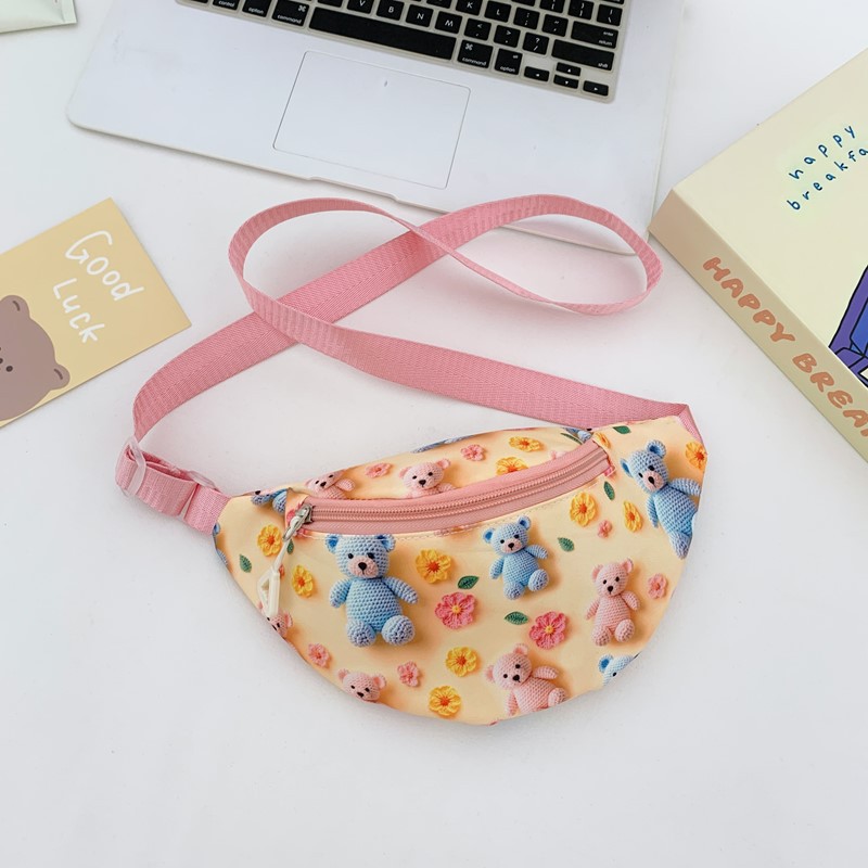 Cartoon Cute Graffiti Bear Bolso de pecho para niños y niñas Estilo occidental Impresión tridimensional Bolso de mensajero para bebés Nuevo estilo Riñonera para niños