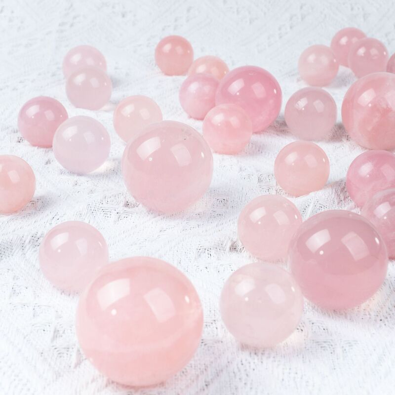 Natural Crystal Pink Crystal Starlight Pink Crystal Raw Stone Small Ball Ornaments Polished Pink Crystal Ball Ornaments