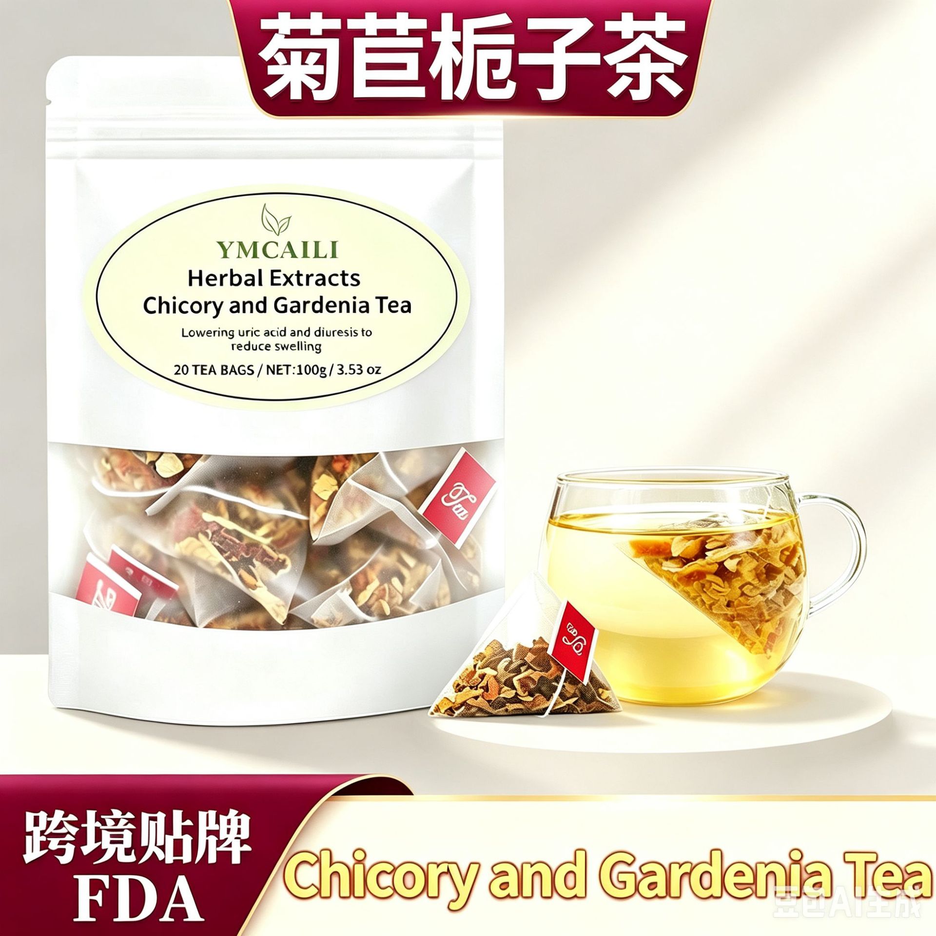 Chicory Gardenia Kudzu Blend Tea 100g Triangle Tea Bags Herbal Flower Tea 20 Packs in use