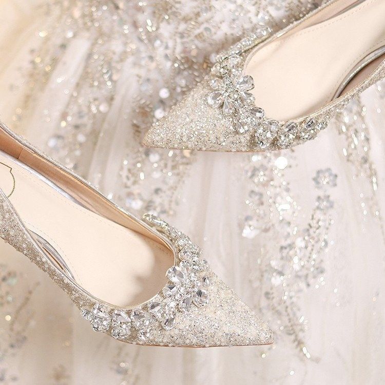 French High Heels, Wedding Shoes, Women's Crystal Bridal Shoes, Stiletto Heels, High-End, Non-Tiring Wedding Shoes, Xiuhe Two-Wear Bridesmaid Shoes