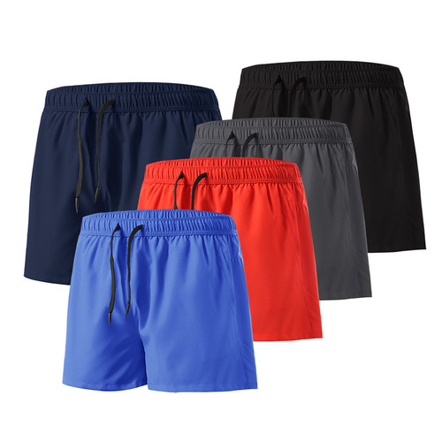 Summer fitness shorts men's running training quarter pants casual fitness large size quick-drying double layer sports shorts