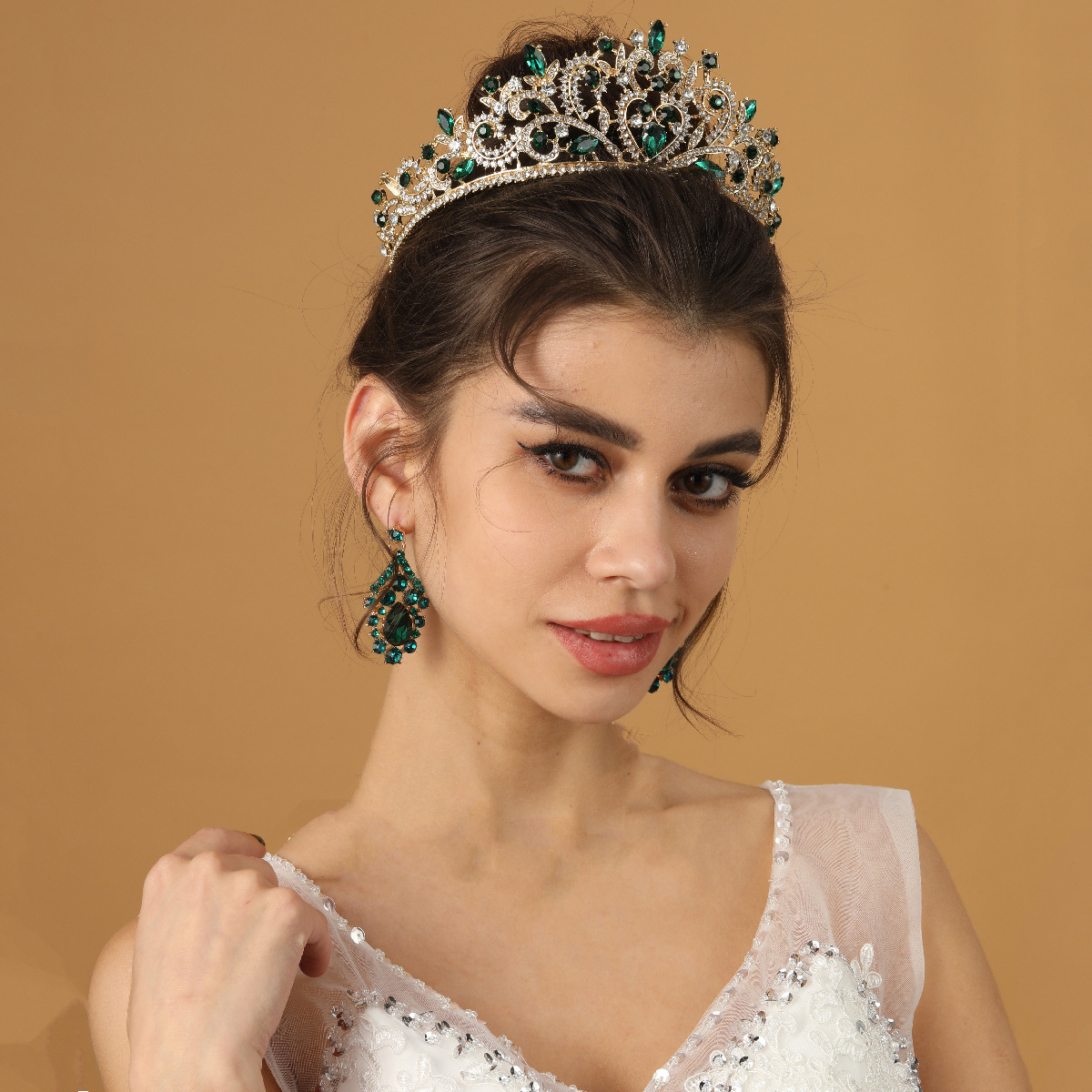 Tocado de corona barroca de novia europea y americana, accesorios para el cabello de corona de princesa de diamantes de imitación, accesorios de diadema de vestido de boda