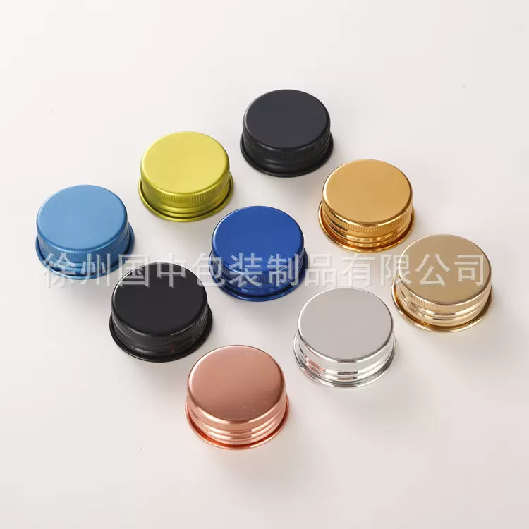 优惠彩色螺纹盖 翻边铝合金盖 电镀化妆品瓶盖子大小口卷边氧化