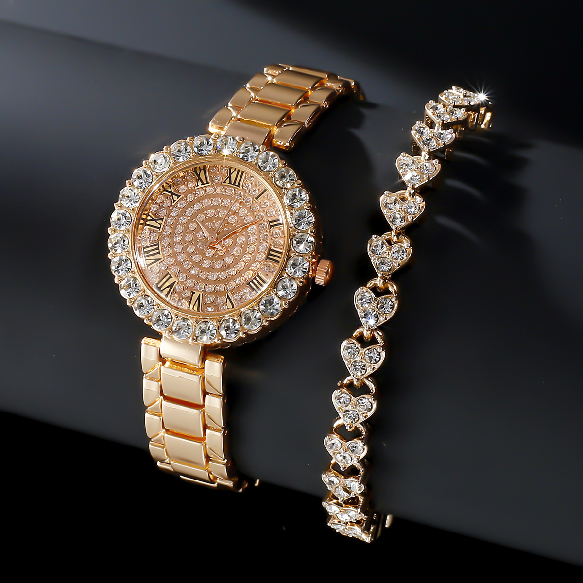 Women's Gypsophila Roman Bracelet Watch Factory Direct Sales Cross-Border Popular Diamond-Encrusted Women's Quartz Watch Set