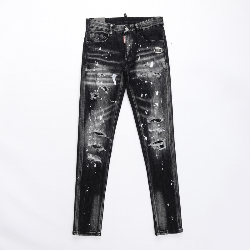 2026 Personalized Stretch Washed Ink-Sprayed Skinny Nightclub Fashion Ripped Dsq2 Jeans for Men