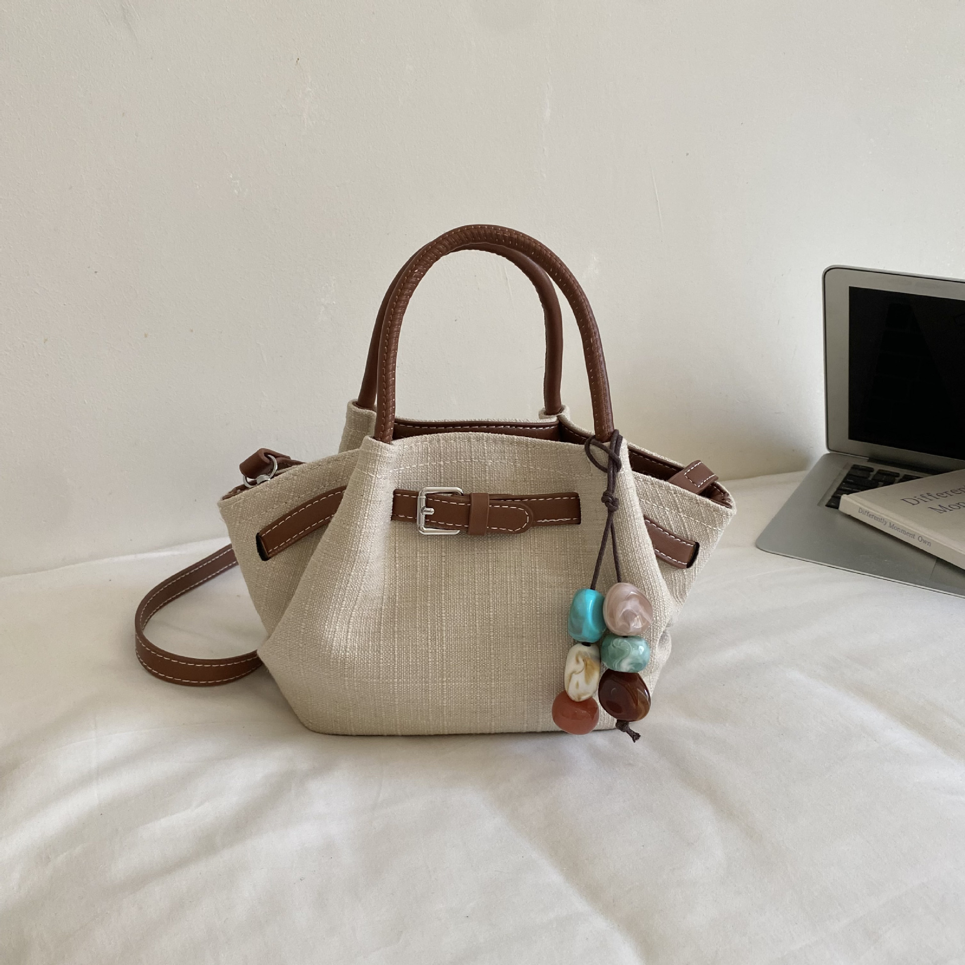 Bolsa de cestas de color transfronterizo estilo extranjero moda lino bolsa de cubo de moda simple ocio diario mochila de hombro