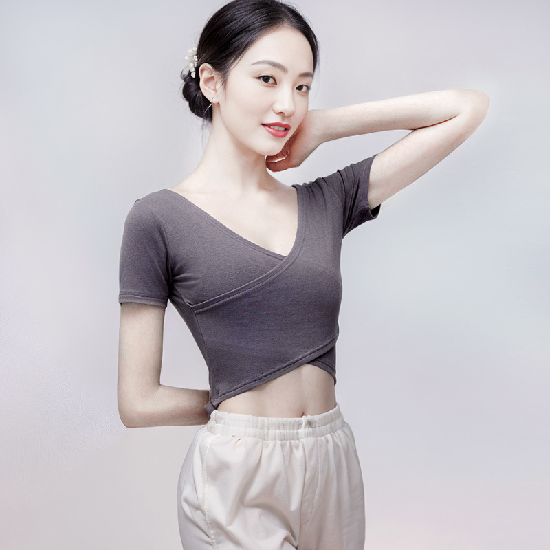 Dance Practice Clothes for Adult Women, Reversible Short-Sleeved Tops, Modern Dance, Chinese Dance, Classical Dance, Body-Shaping Clothing