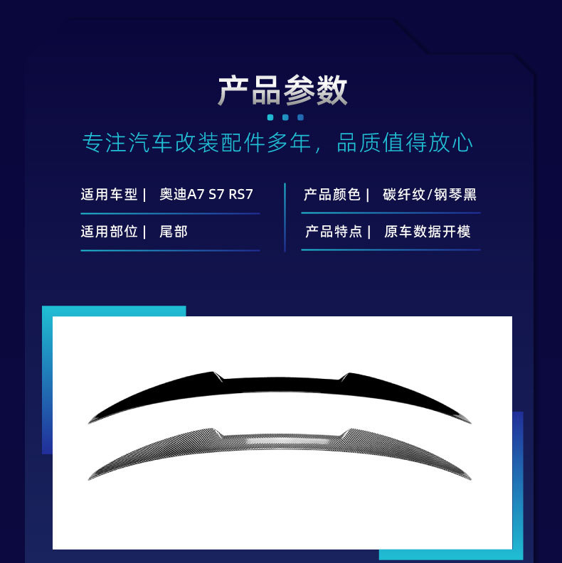 Suitable for Audi A7 S7 C7 2011-2017 M4 Style Rear Wing, Roof Wing, Spoiler, Wind Deflector, Cross-Border Modification