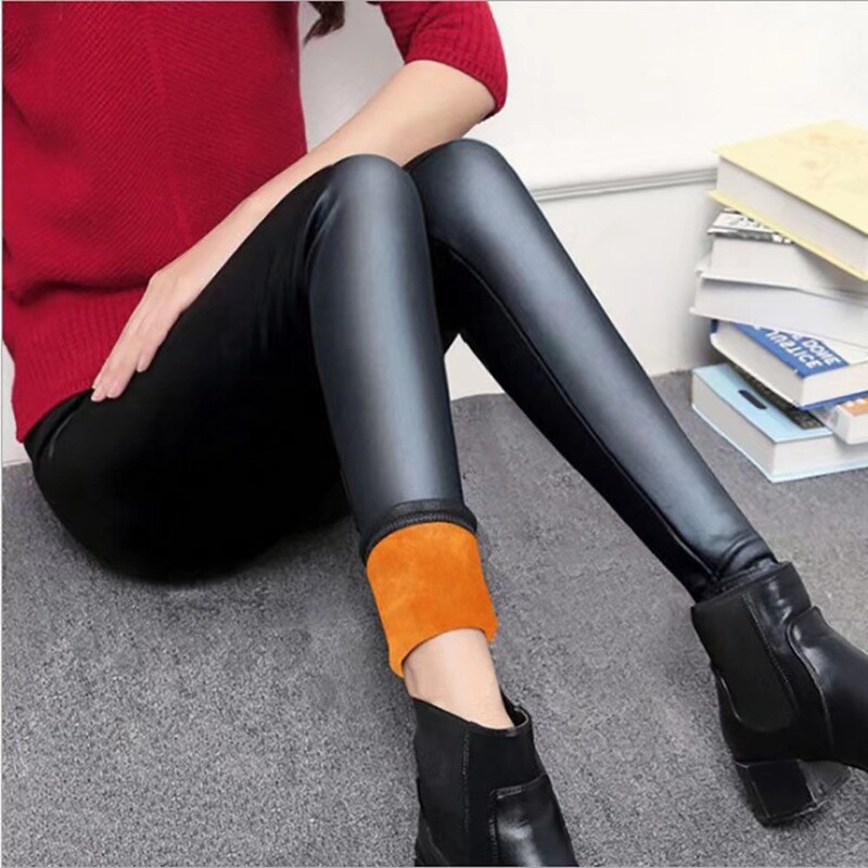 Imitation Leather fleece-lined Gold Velvet Leggings Women's Outer Wear plus size Slim-fit Winter Tight All-match Leggings Leggings