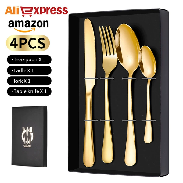 1010 Knife and Fork Spoon Four-piece Set-Golden