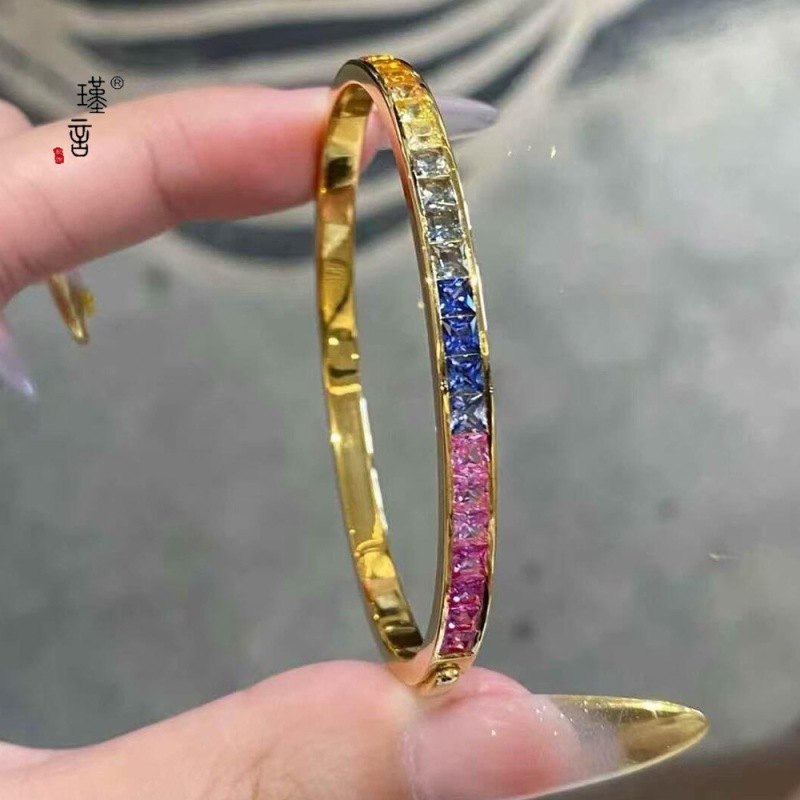 瑾言金店同款彩虹满钻手镯精致饰品高级感轻奢爆闪手环送女友礼物|undefined