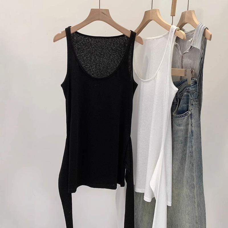 Thai Niche Slim-fit Sleeveless Camisole Women's Summer New Outfit Tight Waist Lace-up Design Top