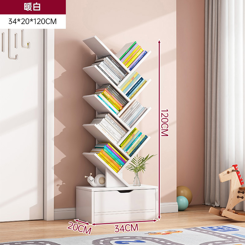 Estantería en forma de árbol Estante de piso Estante de madera maciza Estante vertical simple Esquina de la sala de estar Estante de almacenamiento de libros integrado contra la pared
