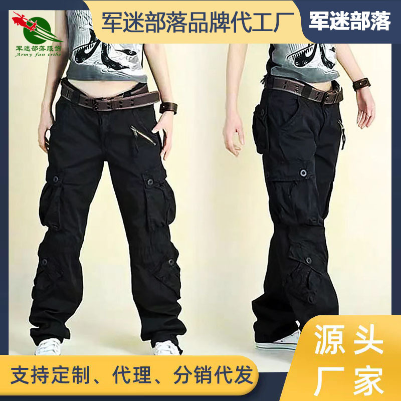 Wholesale European and American Style Cargo Pants for Women, Cool and Stylish, Cross-Border Multi-Pocket Sports Pants, Loose Tactical Pants, Plus-Size Casual Long Pants