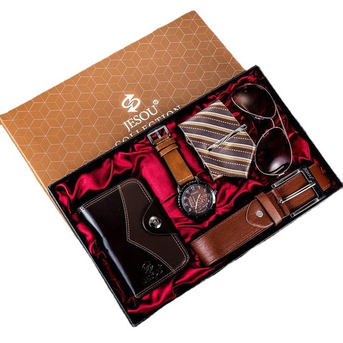 Men's watch set factory direct sales fashion foreign trade quartz watch glasses belt wallet random tie set