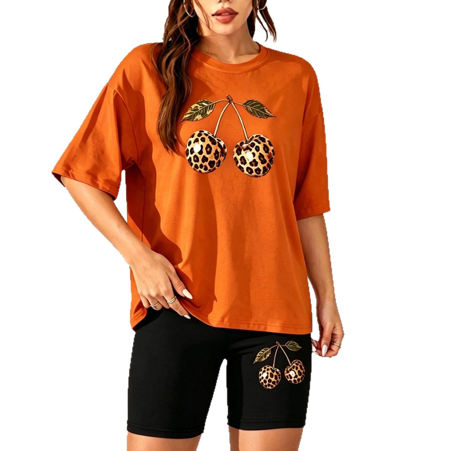 Women's Clothing Casual Fashion Suit Set Versatile Leopard Print Short Sleeve Top And Shorts Two Piece Set_ecoleips.com