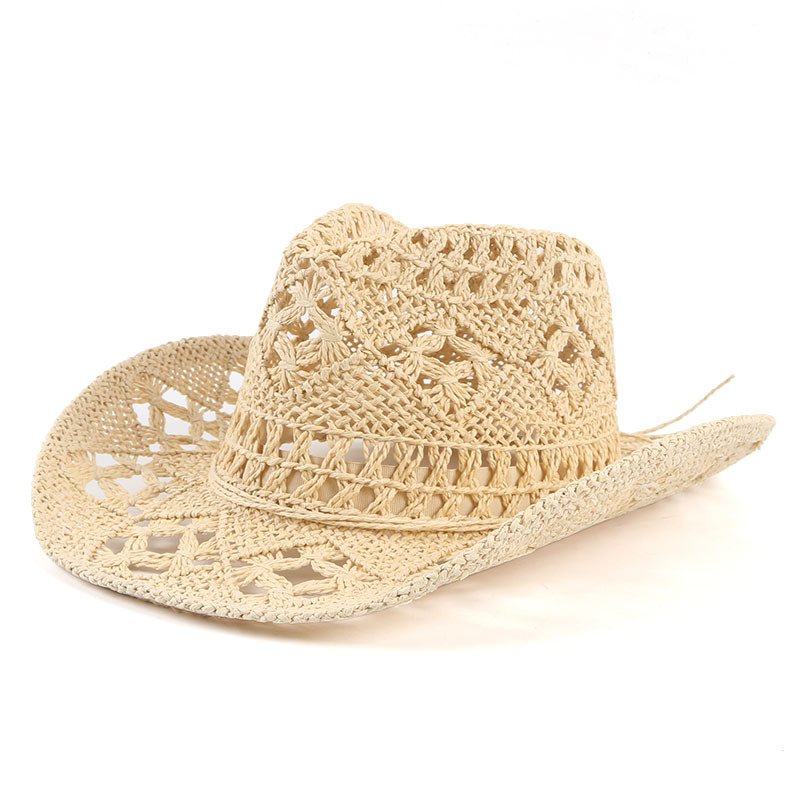 Unisex Retro Solid Color Hollow Out Crimping Cowboy Hat display picture 3