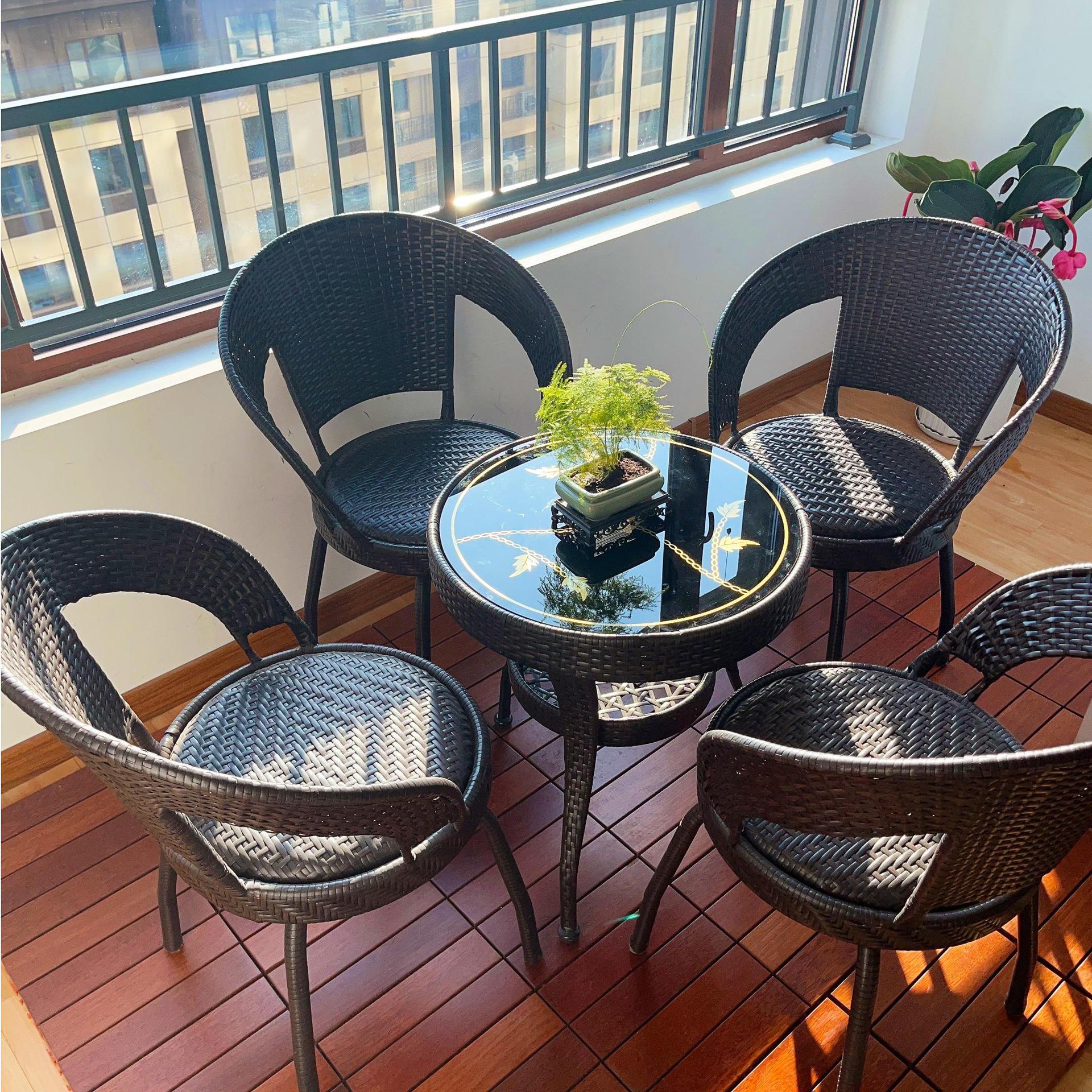 新品阳台小桌椅户外庭院露天休闲藤编椅子茶几组合花园藤椅三件套